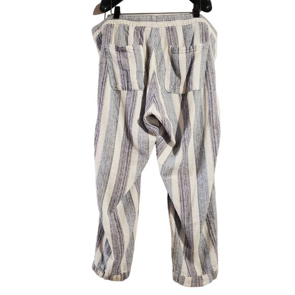Old Navy Linen Crop Cuffed Striped Wide Leg Pants Womens Size XL Boho Drawstring - Picture 3 of 12